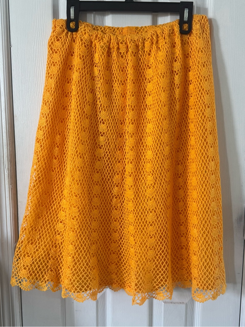 Bright Yellow Crochet A-Line Skirt with Elastic Waist